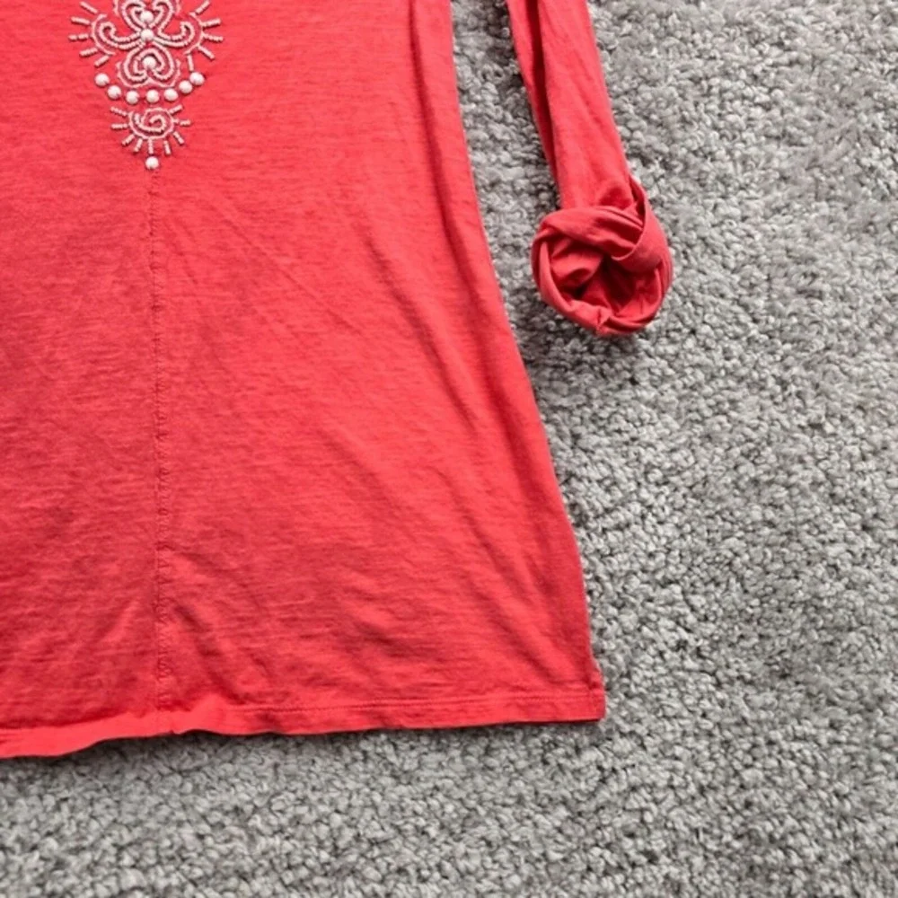 Lilly Pulitzer Tunic Women Size S Pink Beaded V-Neck Roll Tab Sleeve Boho - Picture 2 of 14